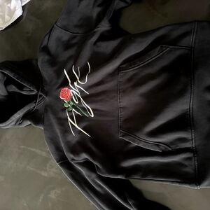Black Hoodie with Rose Embroidery